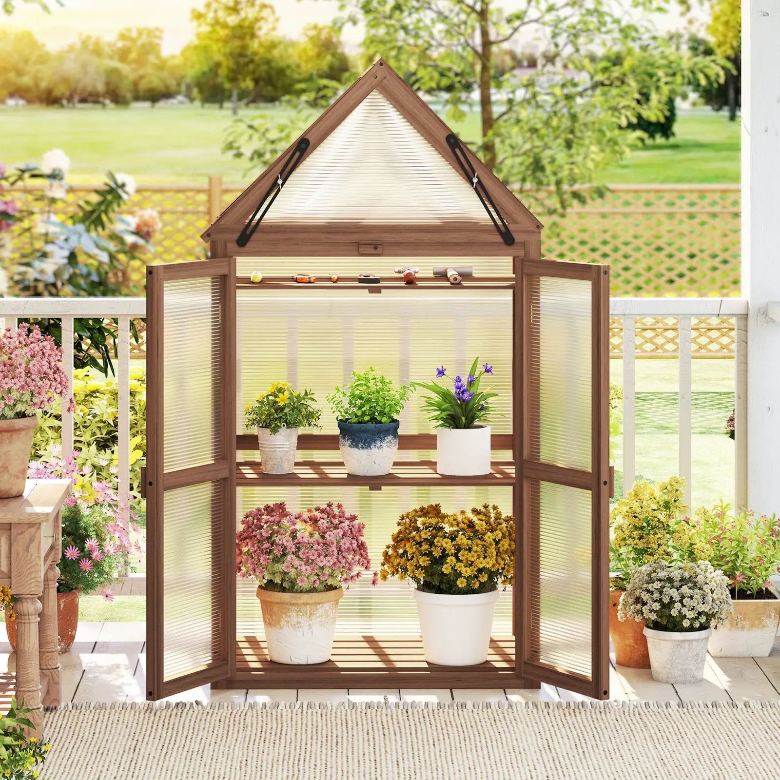 Cold Frame Mini Wooden Greenhouse for Vegetable and Flower-Brown by DirectDeals