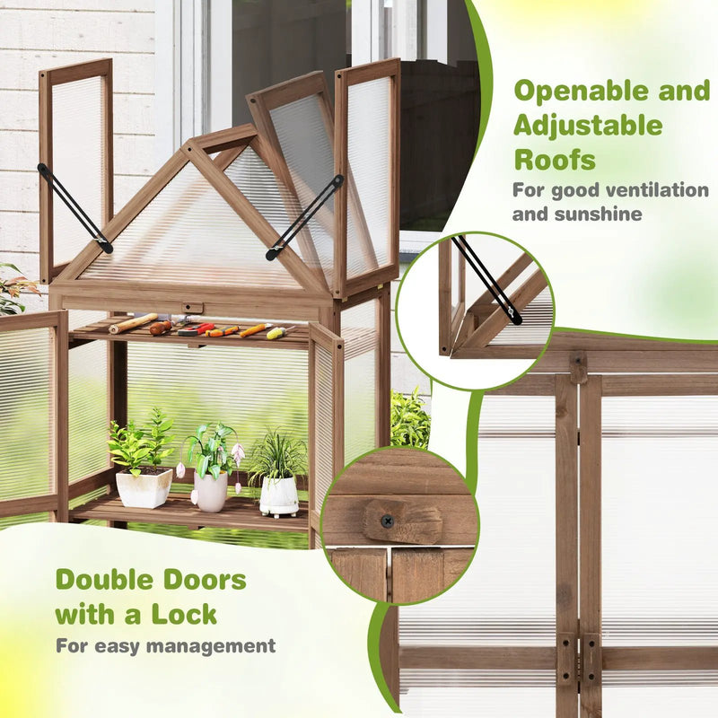 Cold Frame Mini Wooden Greenhouse for Vegetable and Flower-Brown by DirectDeals