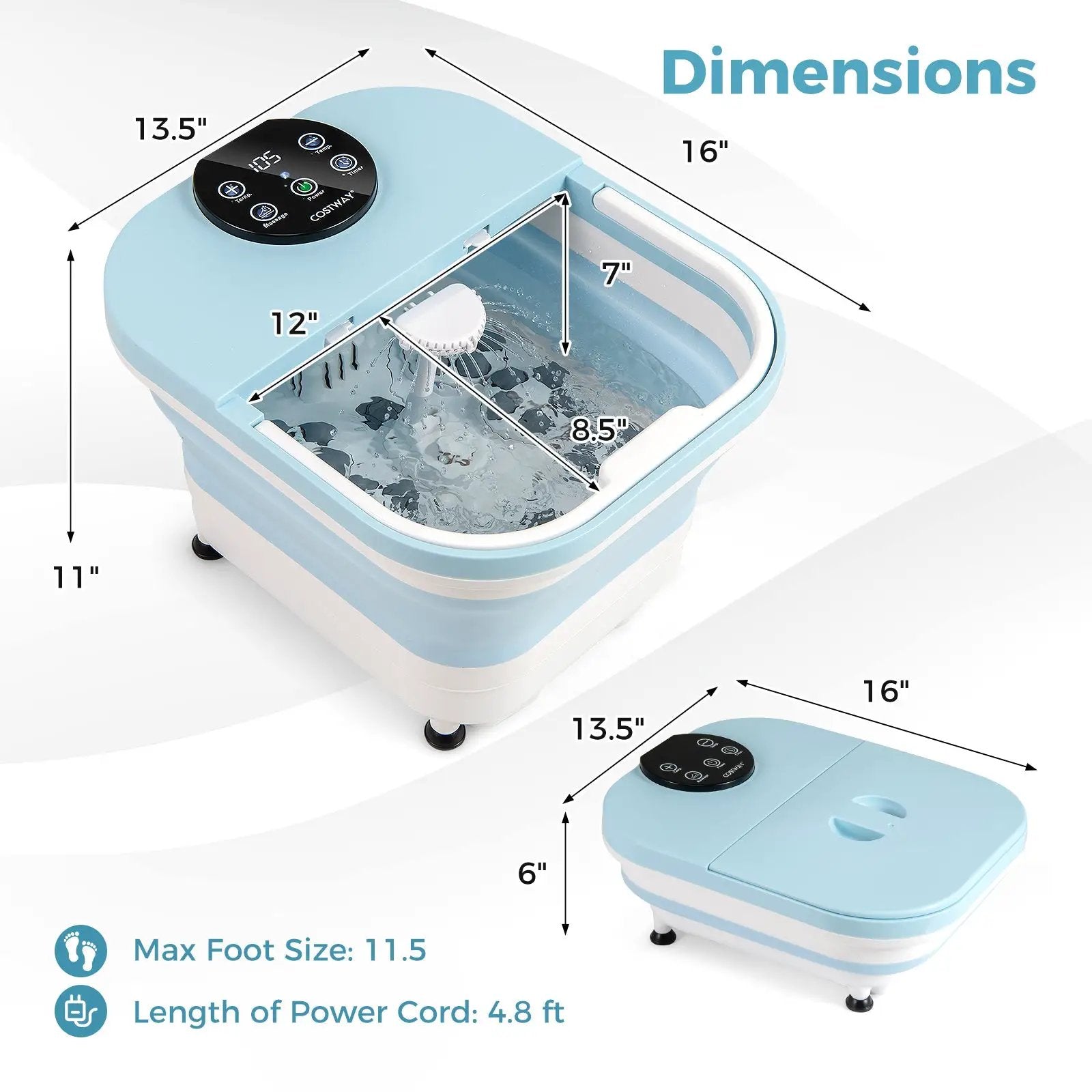 Collapsible Foot Spa Massager Foot Bath Tub with Heat Shower and Timer-Blue by DirectDeals