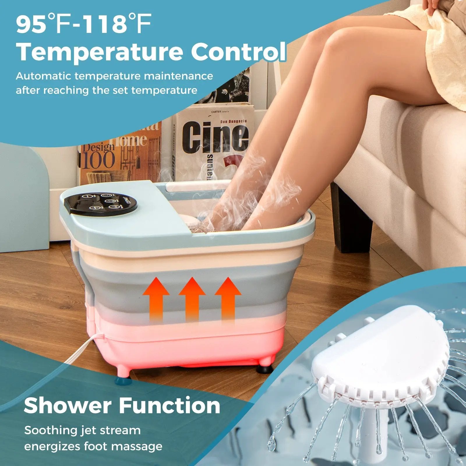 Collapsible Foot Spa Massager Foot Bath Tub with Heat Shower and Timer-Blue by DirectDeals