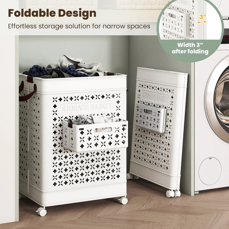 Collapsible Laundry Basket 20 Gallon Plastic Storage Bin-White by DirectDeals