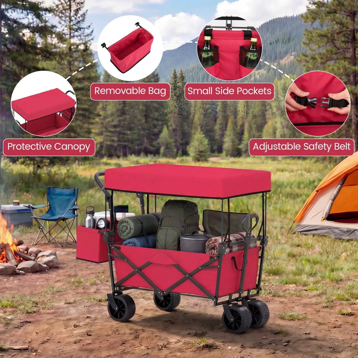 Collapsible Wagon with Removable Canopy and Detachable Storage Bag by DirectDeals