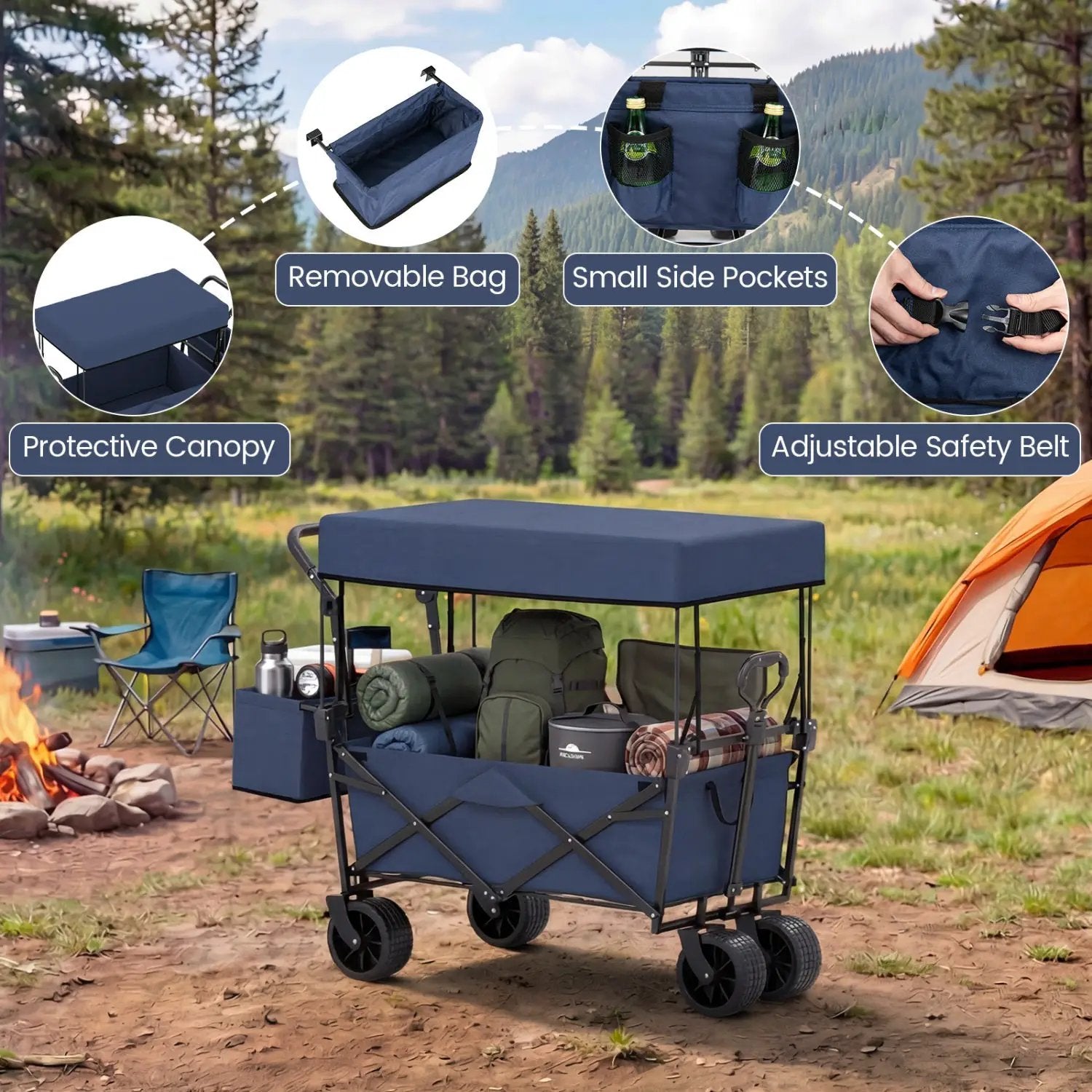 Collapsible Wagon with Removable Canopy and Detachable Storage Bag by DirectDeals