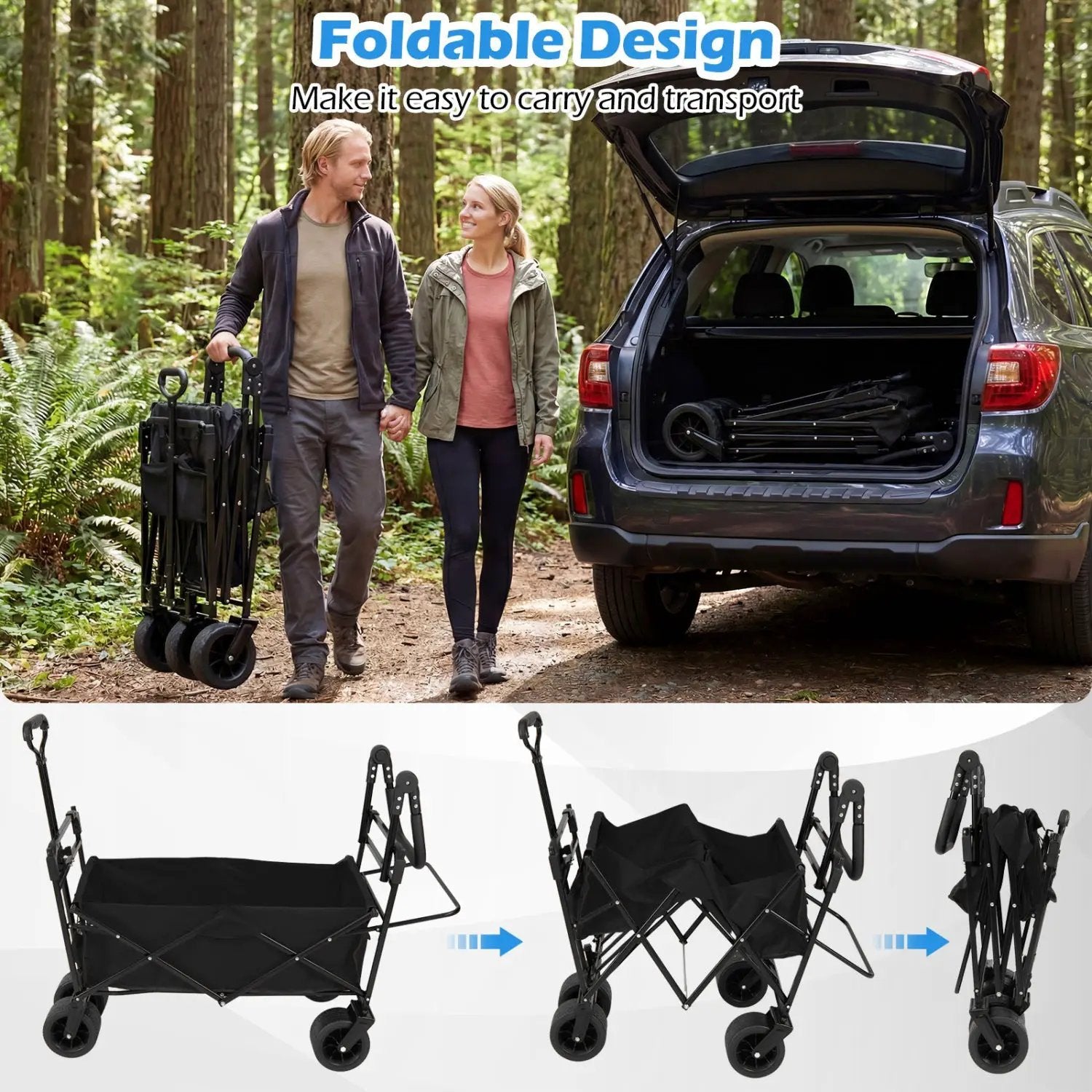 Collapsible Wagon with Removable Canopy and Adjustable Handles by DirectDeals