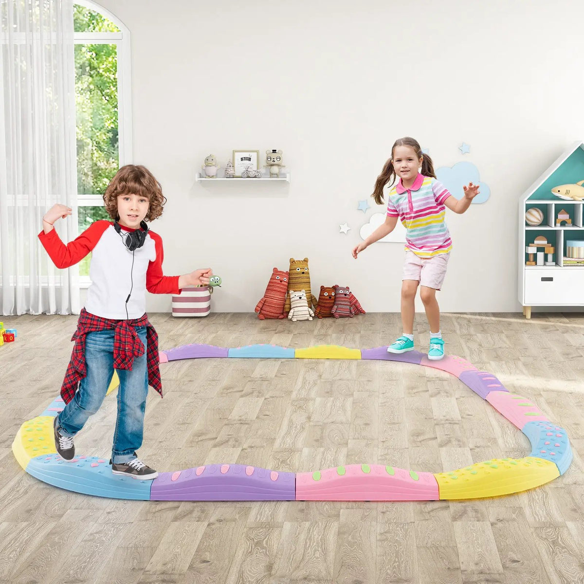 Colorful Kids Wavy Balance Beam with Textured Surface and Non-slip Foot Pads by DirectDeals