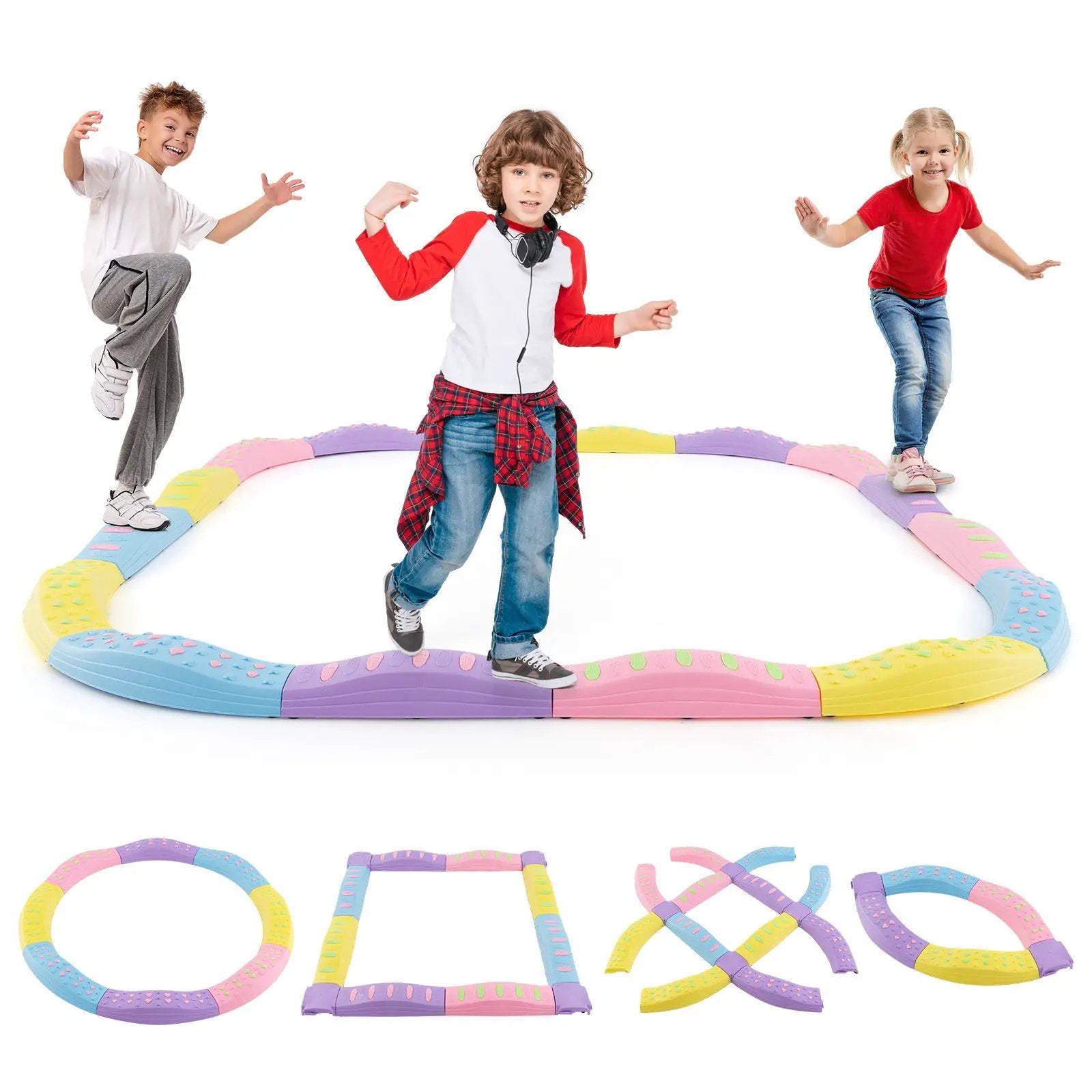 Colorful Kids Wavy Balance Beam with Textured Surface and Non-slip Foot Pads by DirectDeals