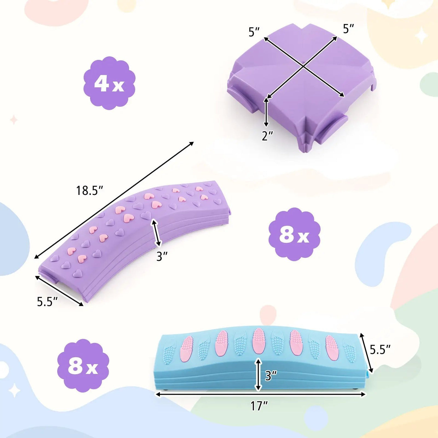 Colorful Kids Wavy Balance Beam with Textured Surface and Non-slip Foot Pads by DirectDeals