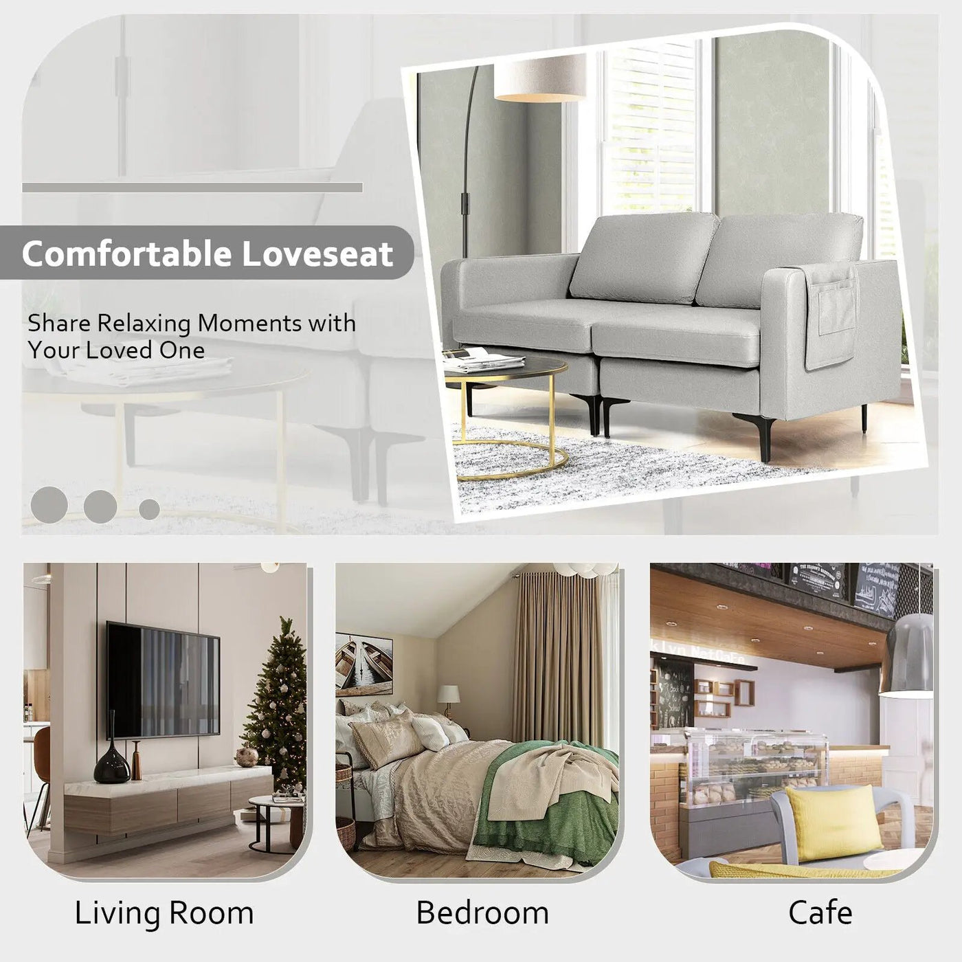 Modern Loveseat Sofa Couch with Side Storage Pocket and Sponged Padded Seat Cushions by DirectDeals