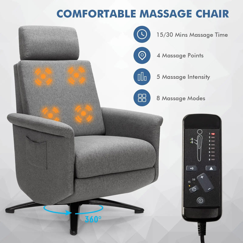 Swivel Massage Recliner Single Sofa with Adjustable Headrest-Gray by DirectDeals
