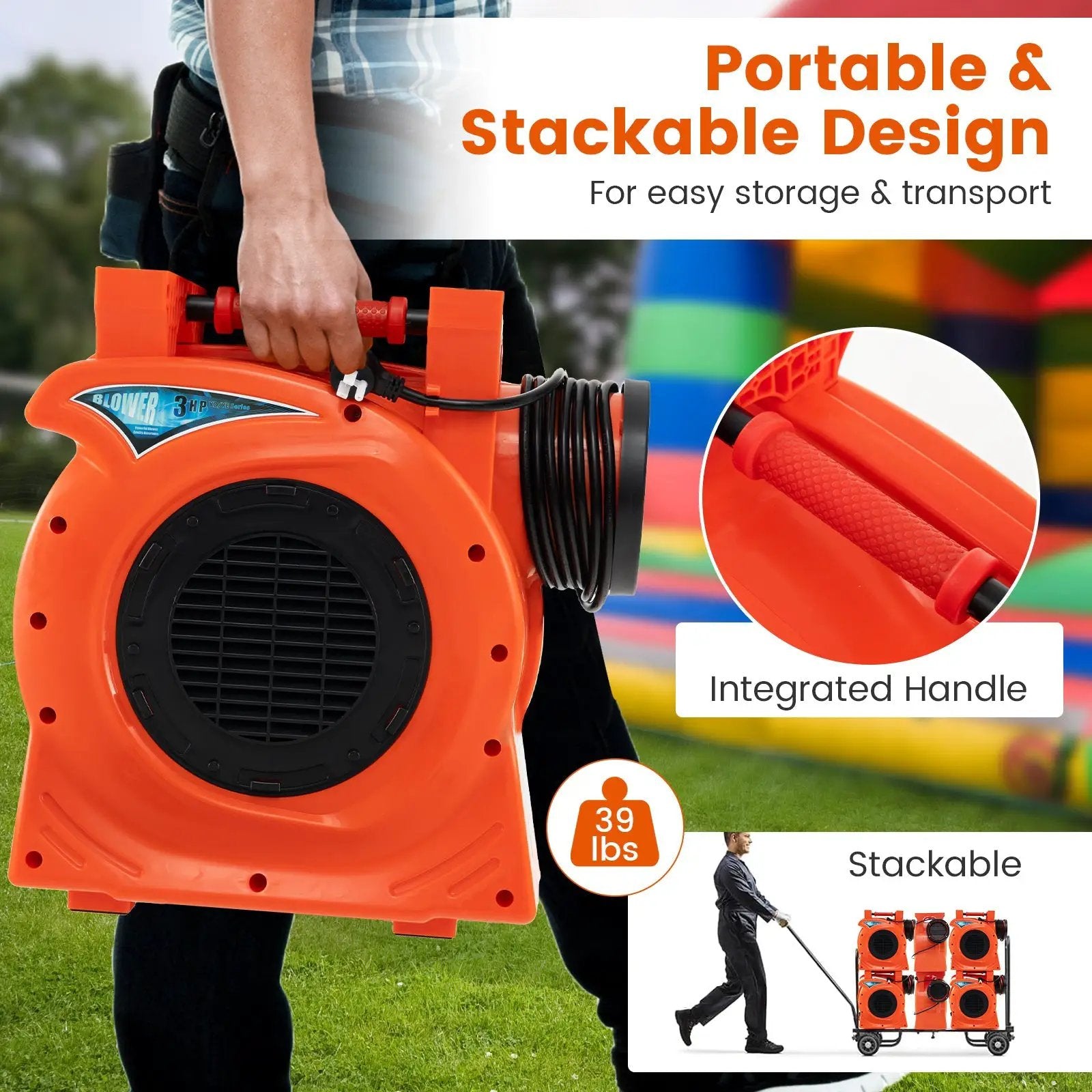 2200W 3 HP Commercial Air Blower for Giant Outdoor Inflatable Bounce House by DirectDeals