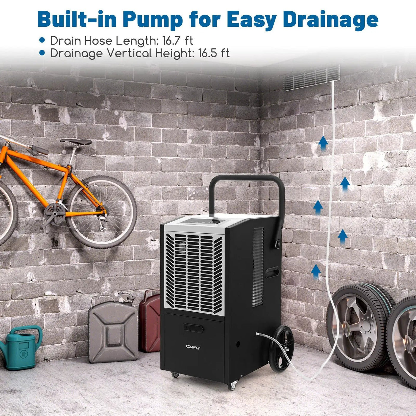 140 Pints Commercial Dehumidifier Crawl Space Dehumidifier with Pump and Drain Hose by DirectDeals