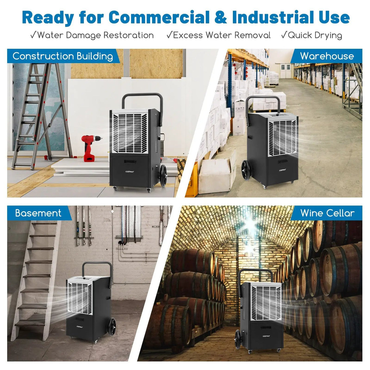 140 Pints Commercial Dehumidifier Crawl Space Dehumidifier with Pump and Drain Hose by DirectDeals