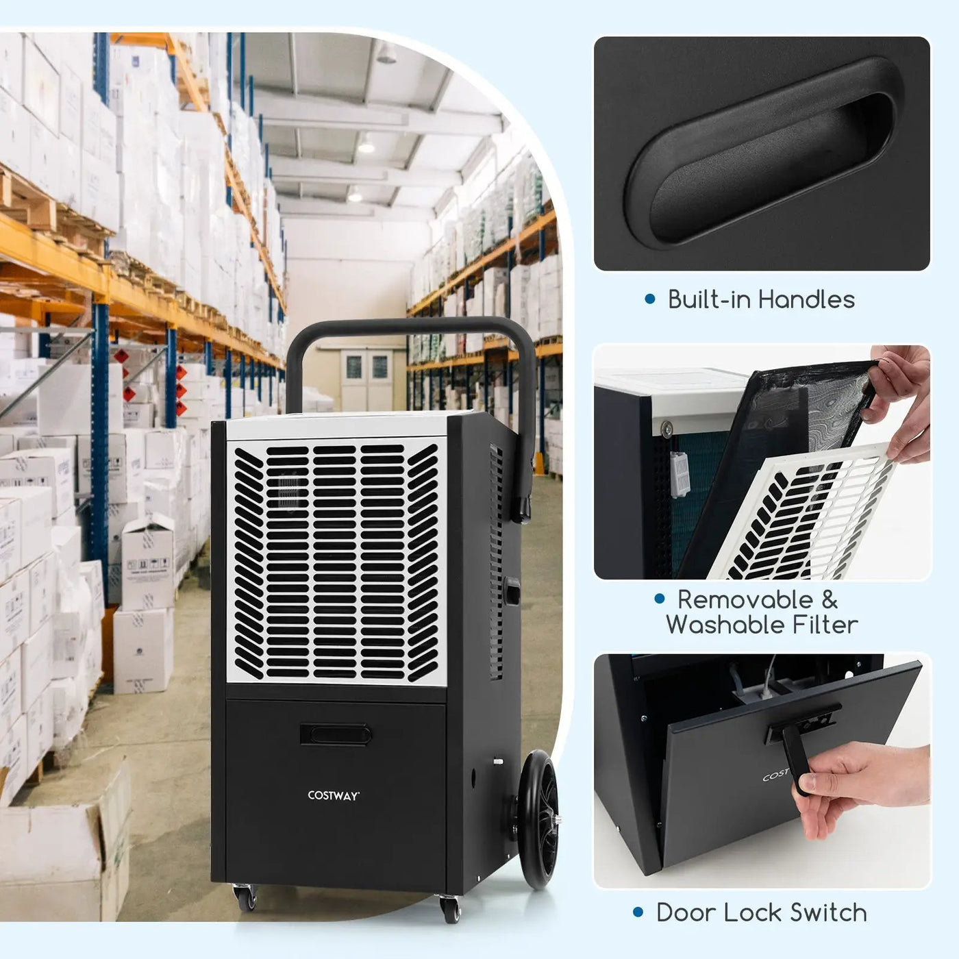 140 Pints Commercial Dehumidifier Crawl Space Dehumidifier with Pump and Drain Hose by DirectDeals