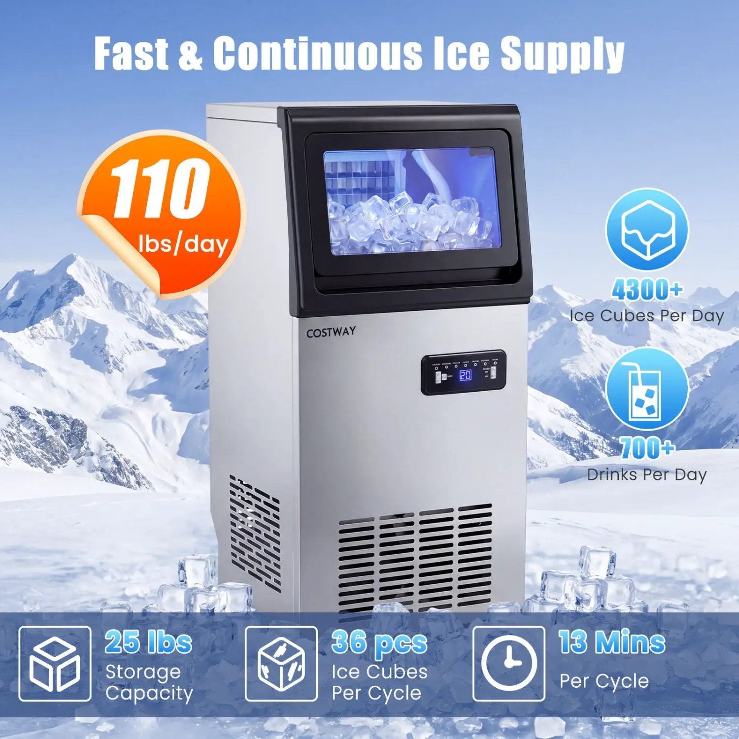 Stainless Steel Commercial Ice Maker 110 lbs/24H by DirectDeals