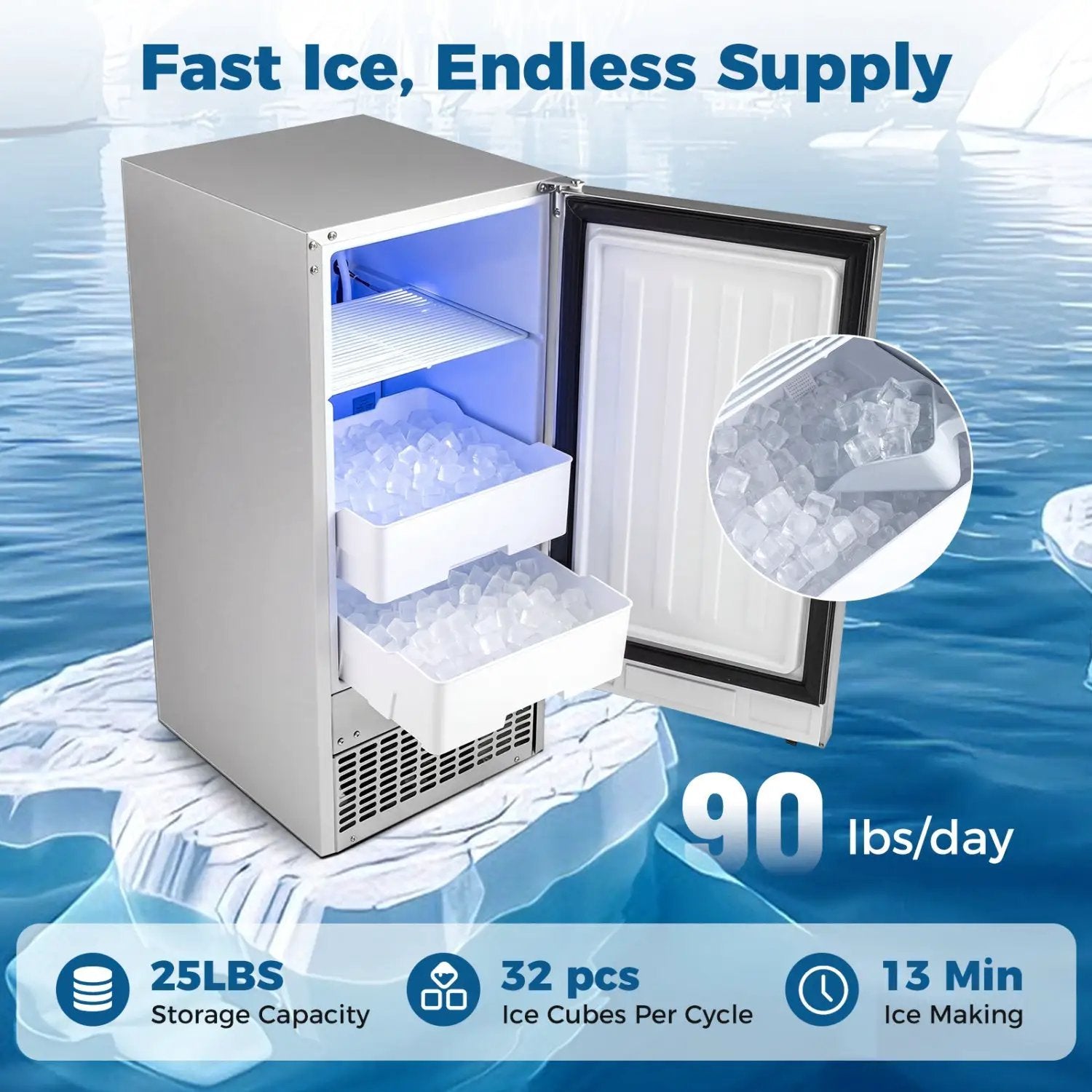 Commercial Under Counter Ice Maker 90 lbs/Day by DirectDeals