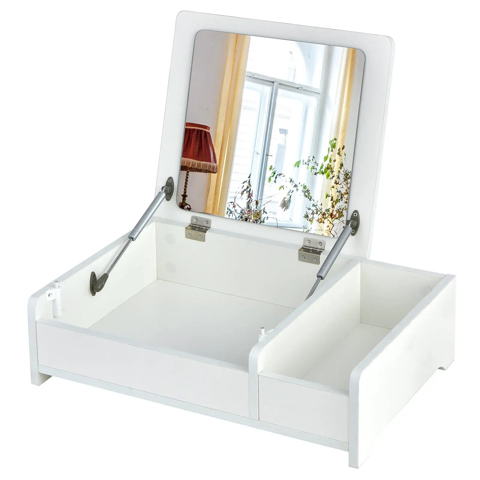 Compact Bay Window Makeup Dressing Table with Flip-Top Mirror by DirectDeals