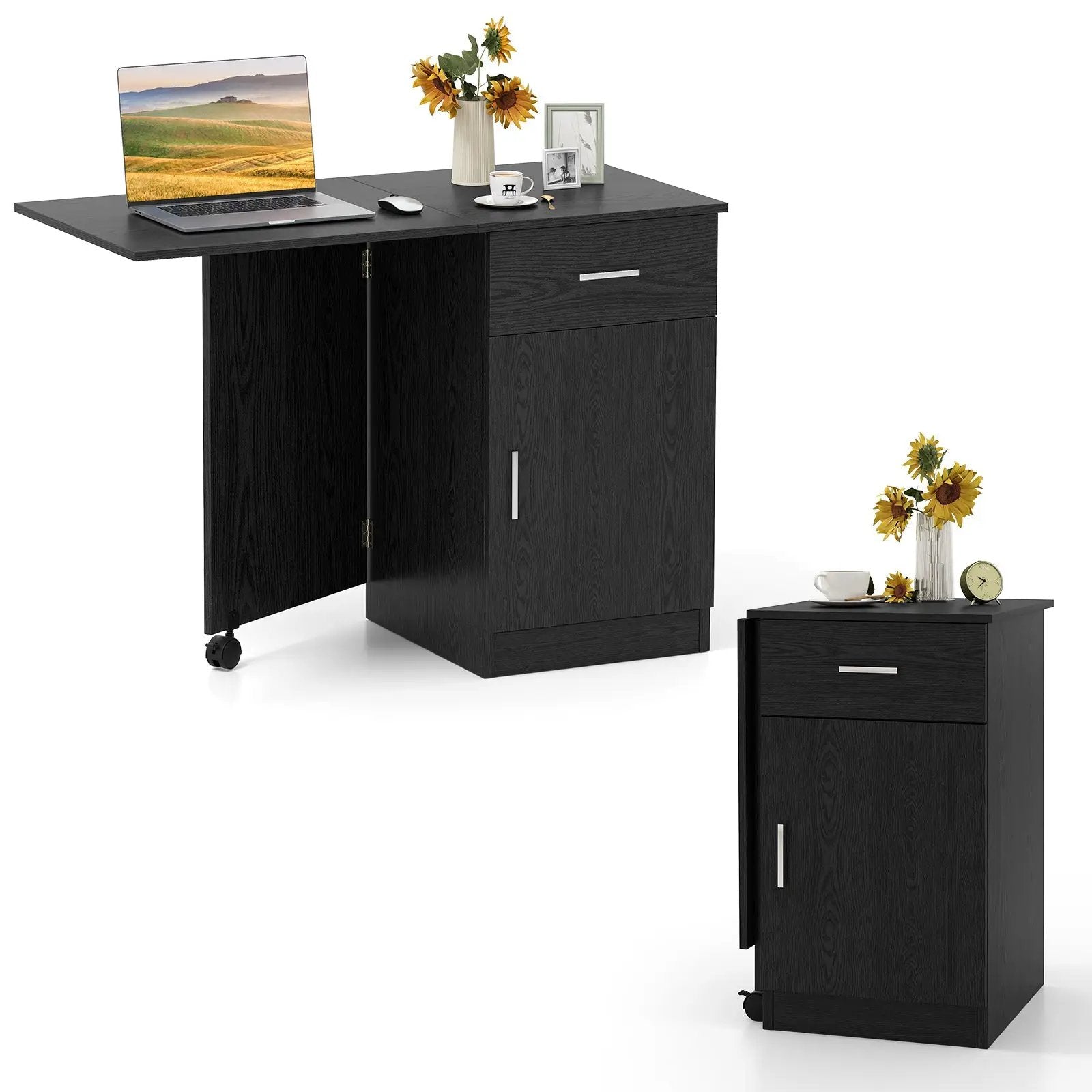 Folding Computer Desk with Drawer Mobile Home Office Desk with Cabinet by DirectDeals
