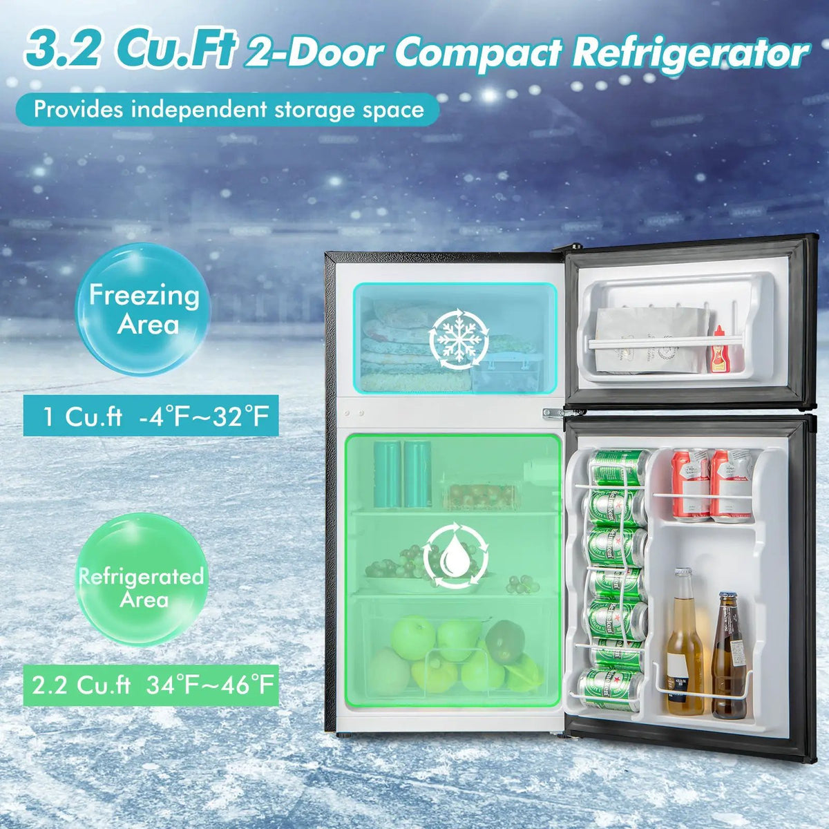 3.2 Cu. Ft Compact Mini Fridge with 5 Temperature Settings by DirectDeals