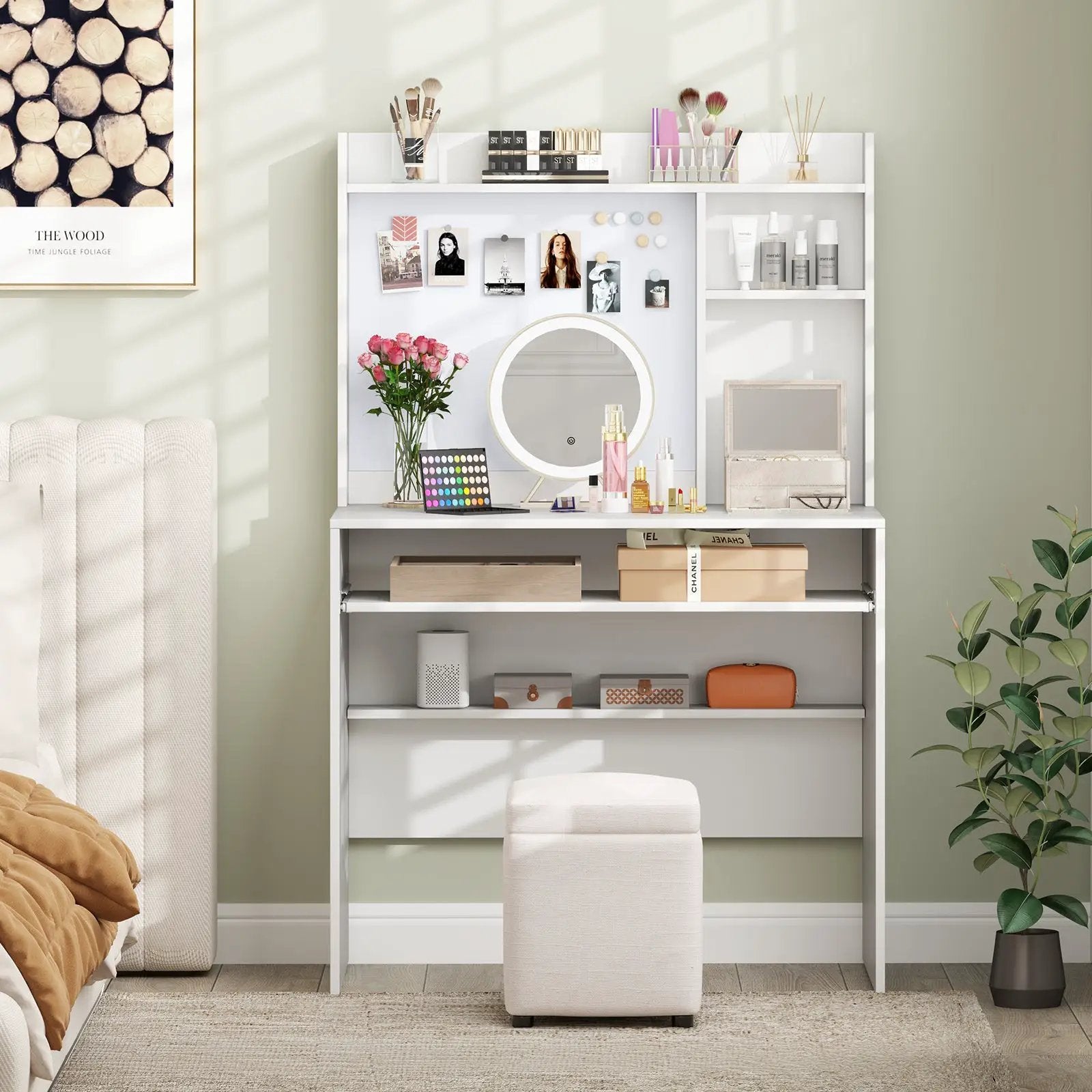 Compact Office Computer Desk with Hutch Magnetic Whiteboard-White by DirectDeals