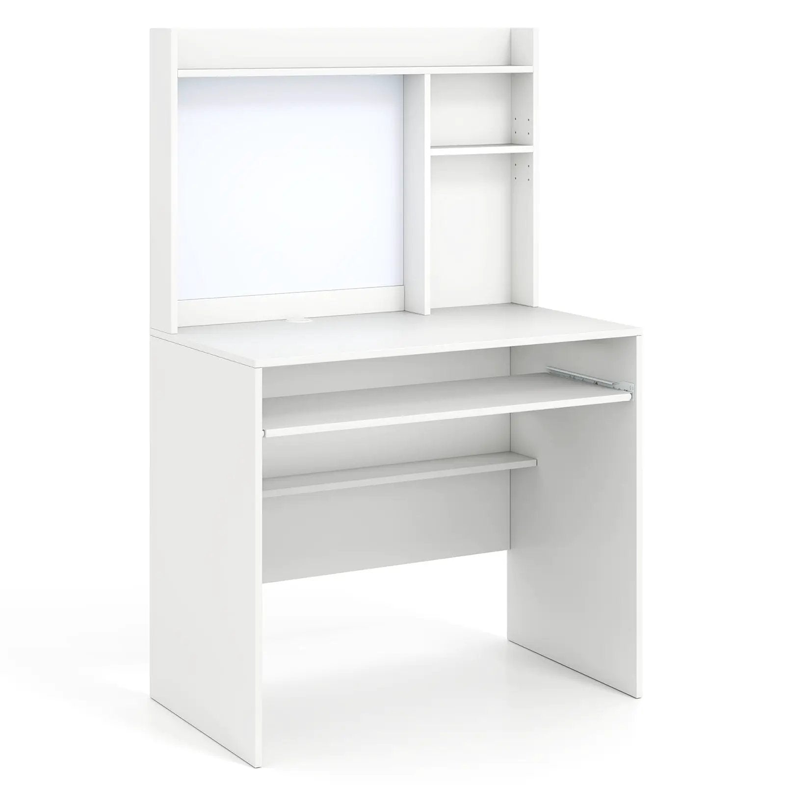 Compact Office Computer Desk with Hutch Magnetic Whiteboard-White by DirectDeals
