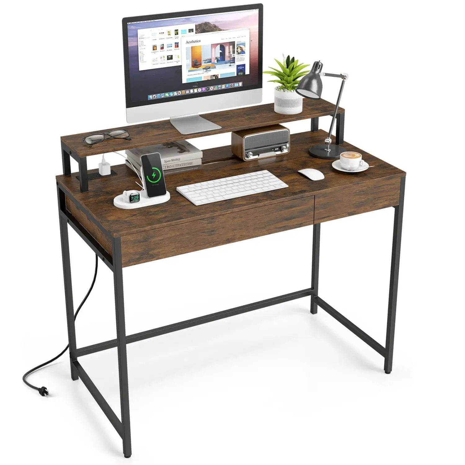 Compact Office Desk with Removable Monitor Shelf & Drawer by DirectDeals