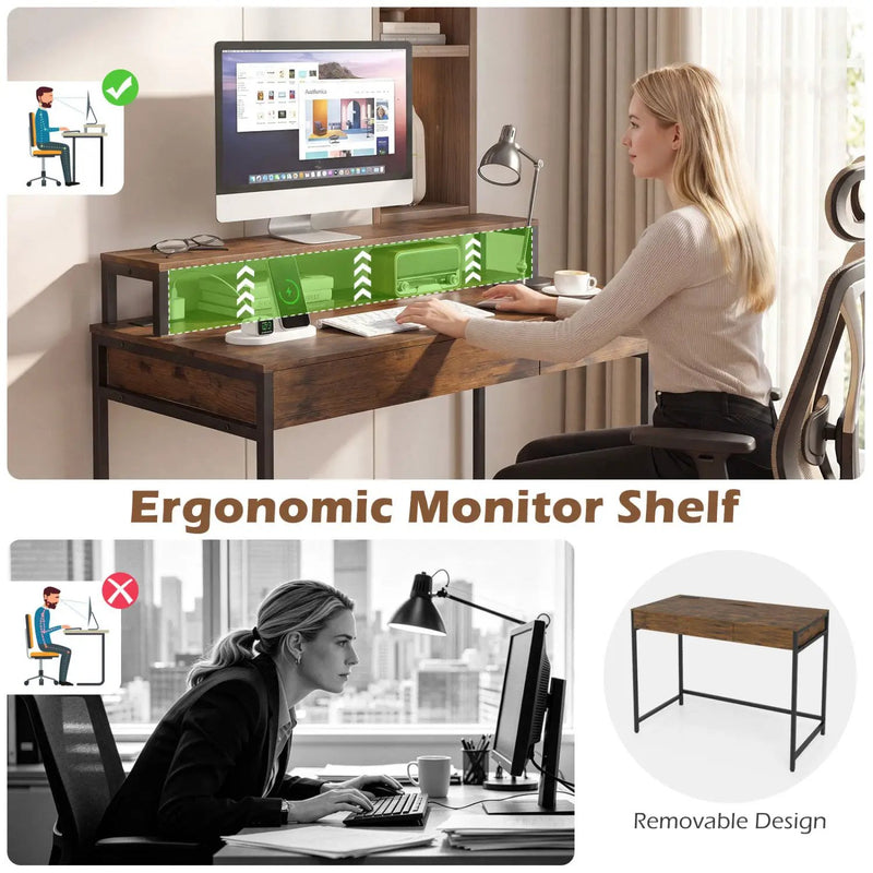 Compact Office Desk with Removable Monitor Shelf & Drawer by DirectDeals