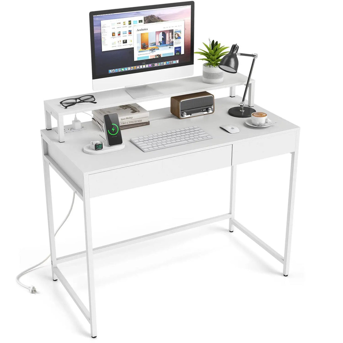 Compact Office Desk with Removable Monitor Shelf & Drawer by DirectDeals