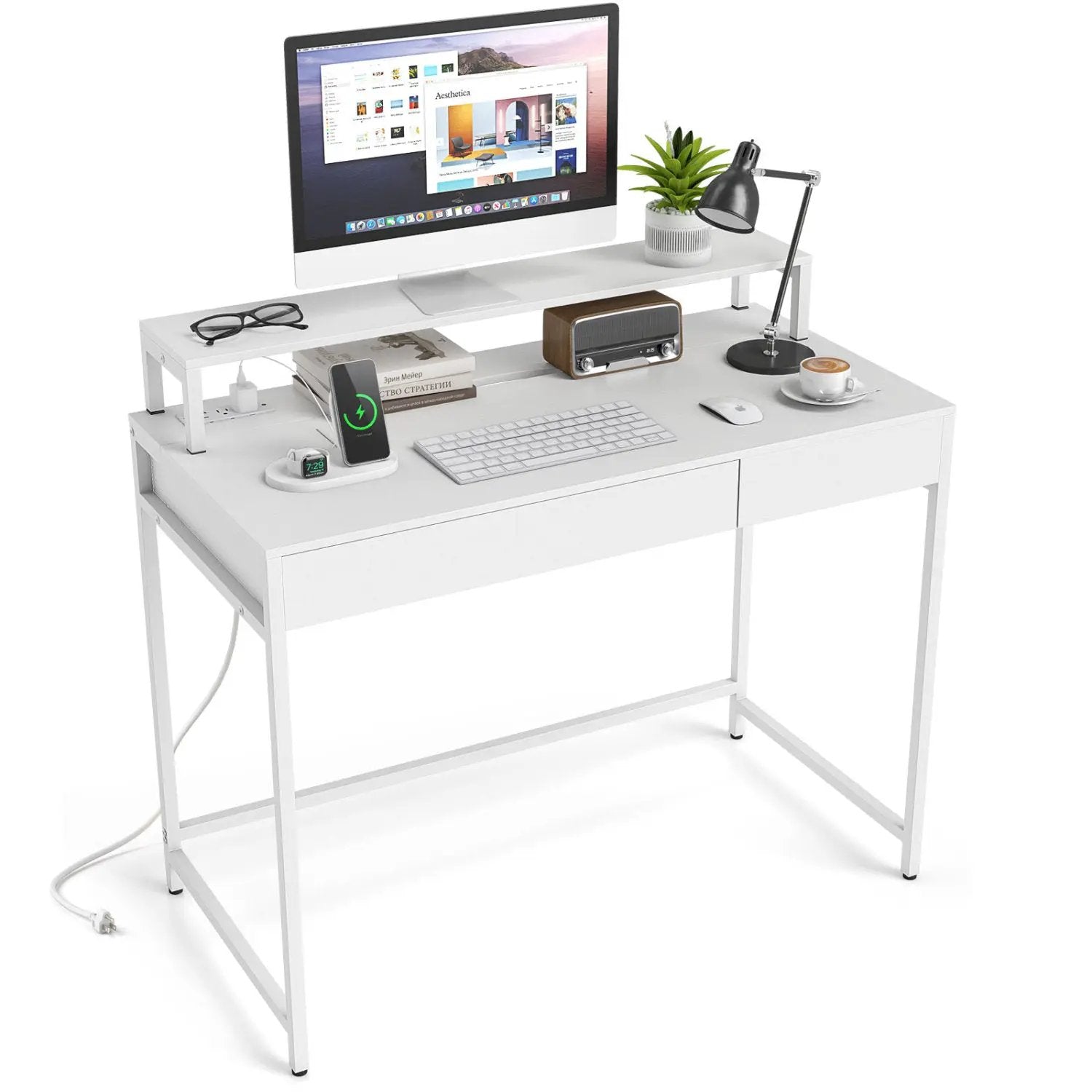 Compact Office Desk with Removable Monitor Shelf & Drawer by DirectDeals