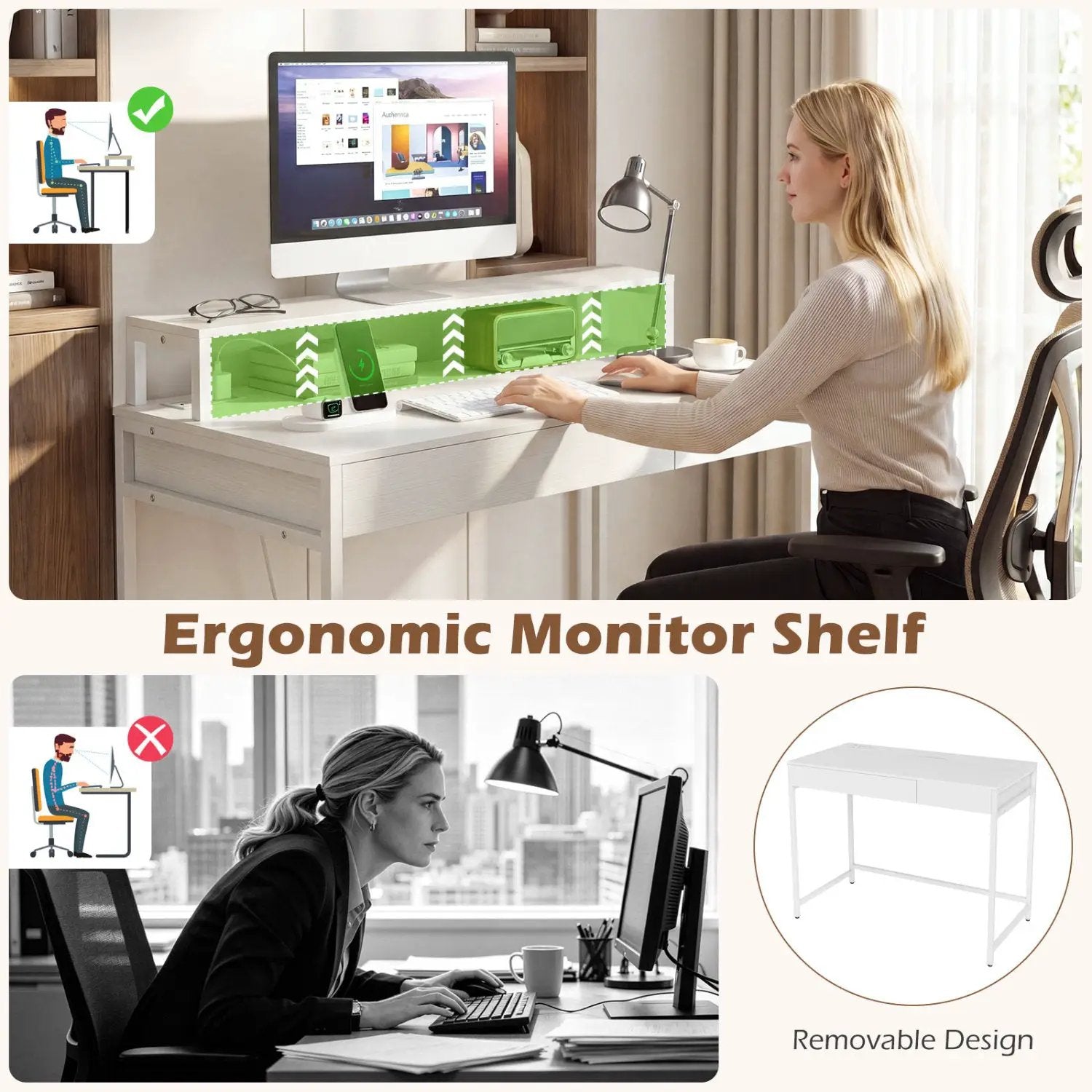 Compact Office Desk with Removable Monitor Shelf & Drawer by DirectDeals