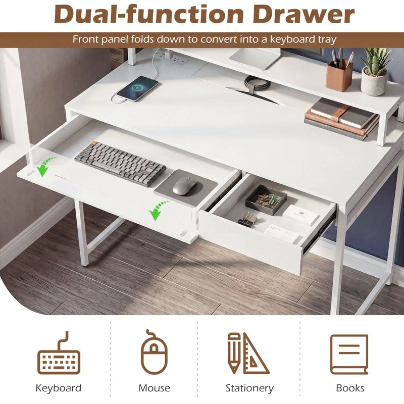 Compact Office Desk with Removable Monitor Shelf & Drawer by DirectDeals