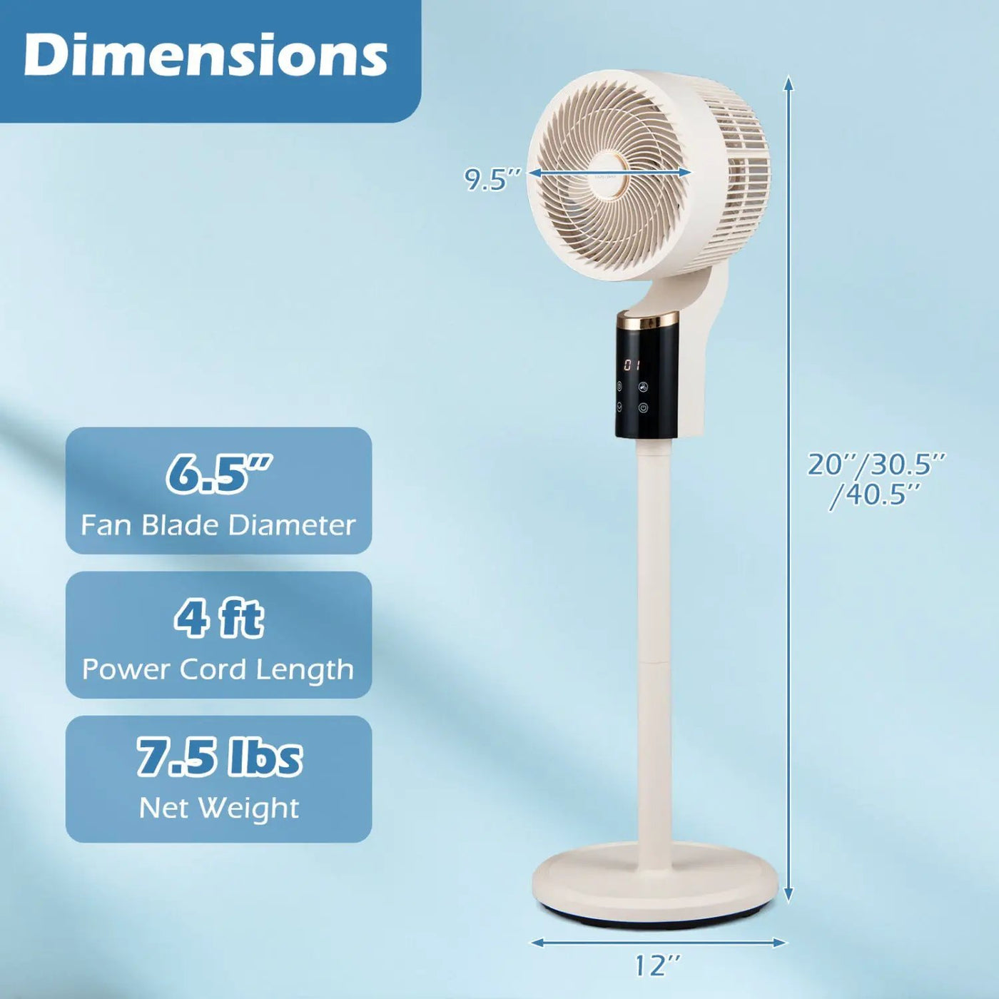 Compact Oscillating Standing Fan with 70° Oscillation and 90° Tilt for Home Office by DirectDeals