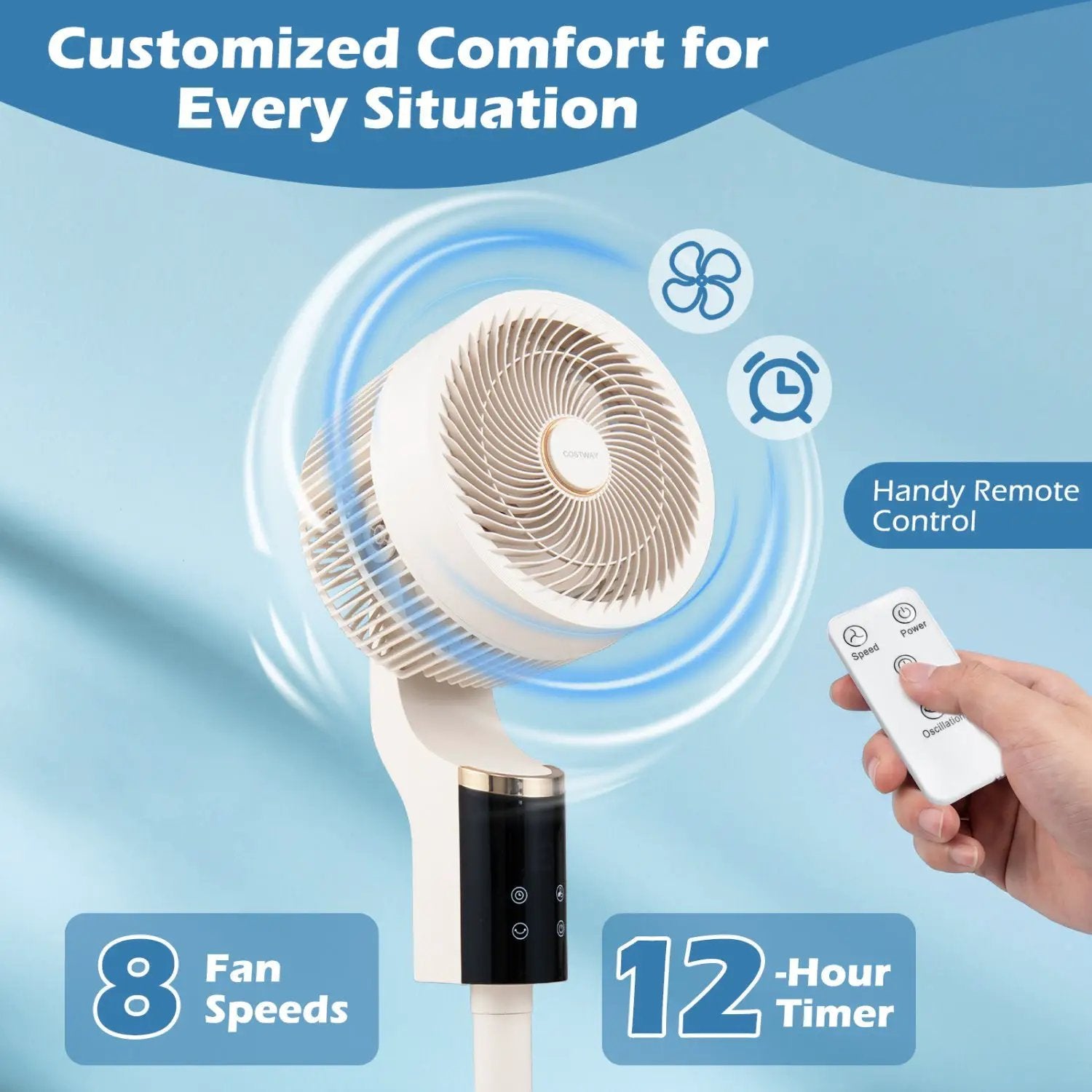 Compact Oscillating Standing Fan with 70° Oscillation and 90° Tilt for Home Office by DirectDeals