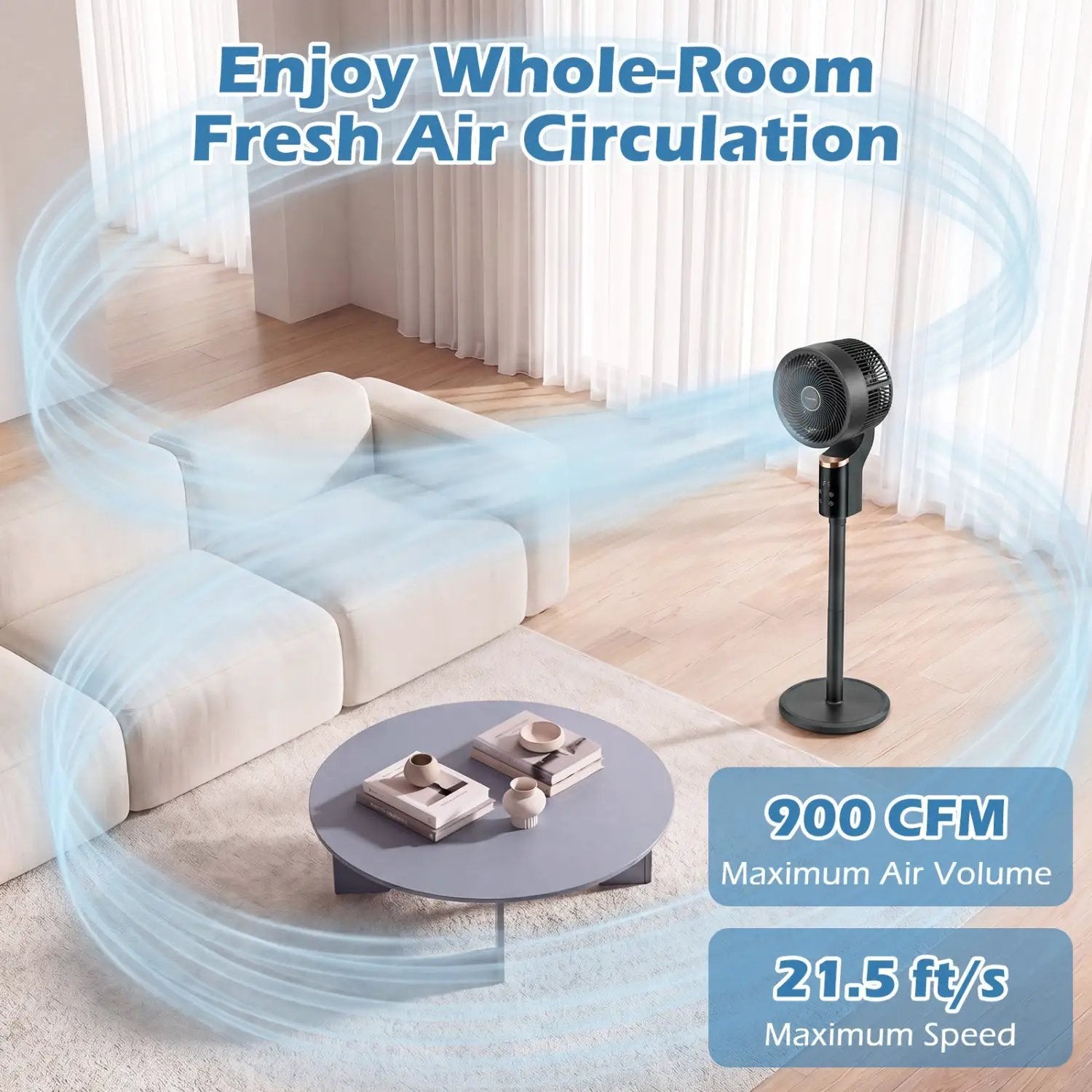 Compact Oscillating Standing Fan with 70° Oscillation and 90° Tilt for Home Office by DirectDeals