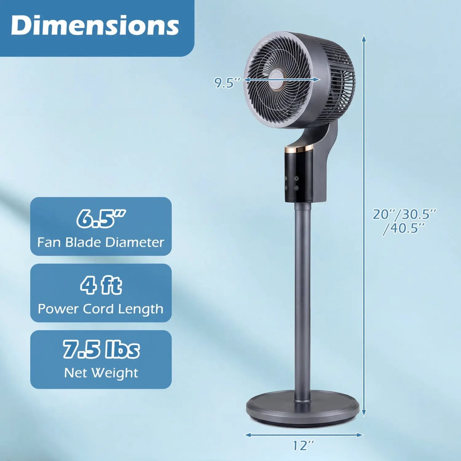 Compact Oscillating Standing Fan with 70° Oscillation and 90° Tilt for Home Office by DirectDeals