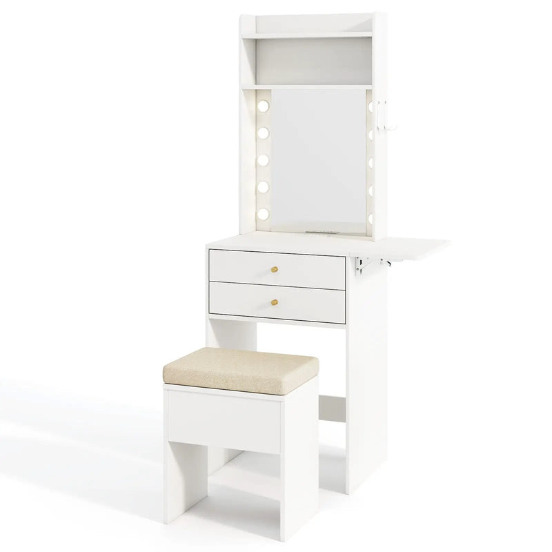 Compact Vanity Desk Set with 3-Color Lighted Mirror and Power Outlets by DirectDeals
