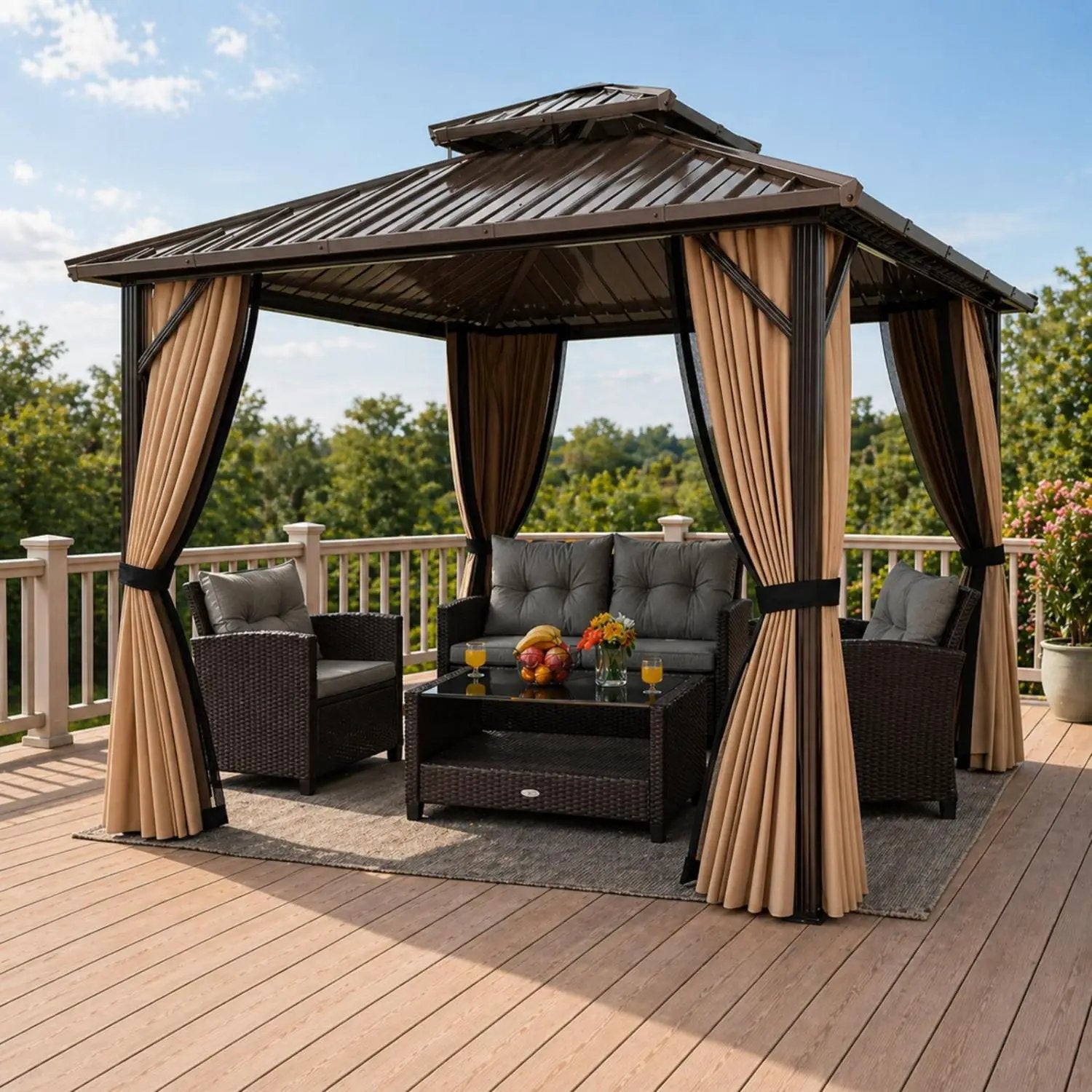 Complete Outdoor Lounge Ensemble: All-Weather 10' x 10' Hardtop Gazebo and 4 by DirectDeals
