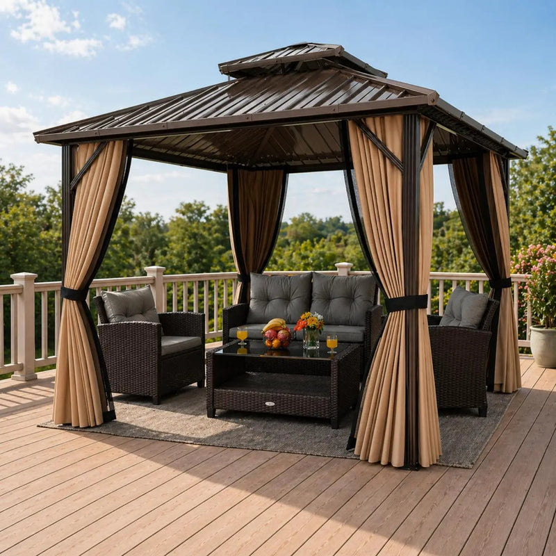 Complete Outdoor Lounge Ensemble: All-Weather 10' x 10' Hardtop Gazebo and 4 by DirectDeals