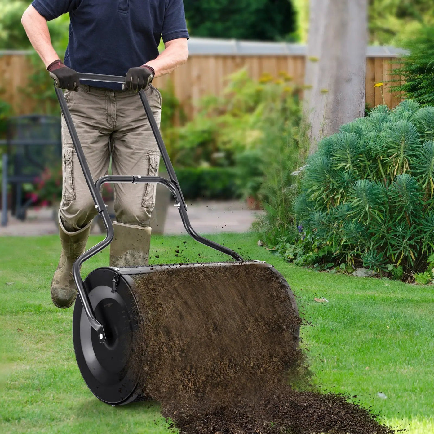 24 Inches Peat Moss Spreader with Upgrade Side Latches and U-shape Handle-Green by DirectDeals