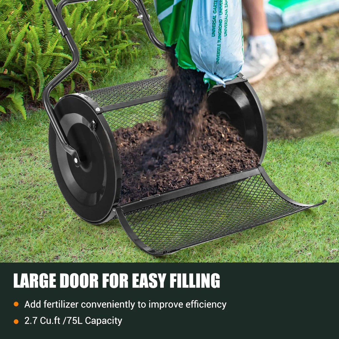 24 Inches Peat Moss Spreader with Upgrade Side Latches and U-shape Handle-Green by DirectDeals