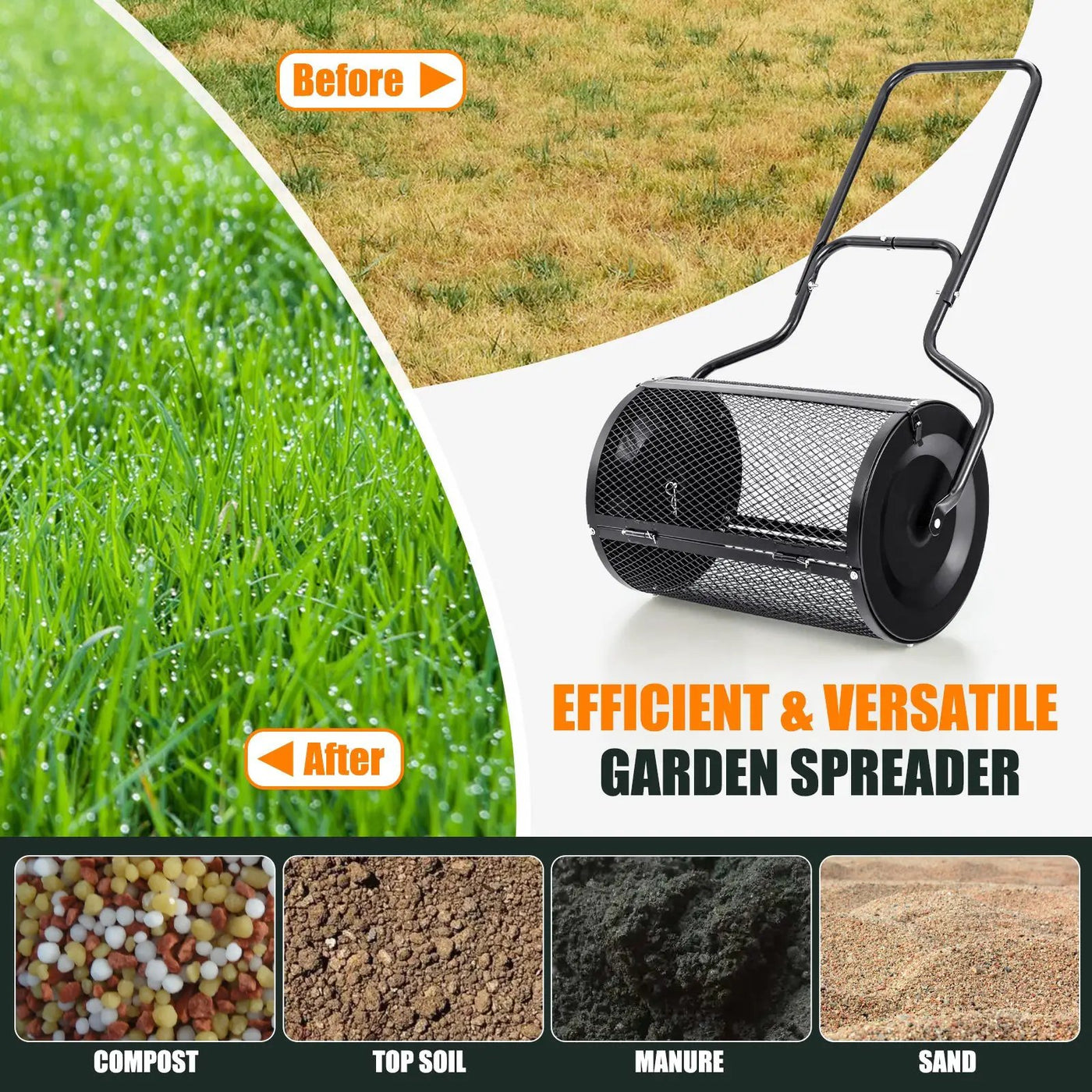 24 Inches Peat Moss Spreader with Upgrade Side Latches and U-shape Handle-Green by DirectDeals