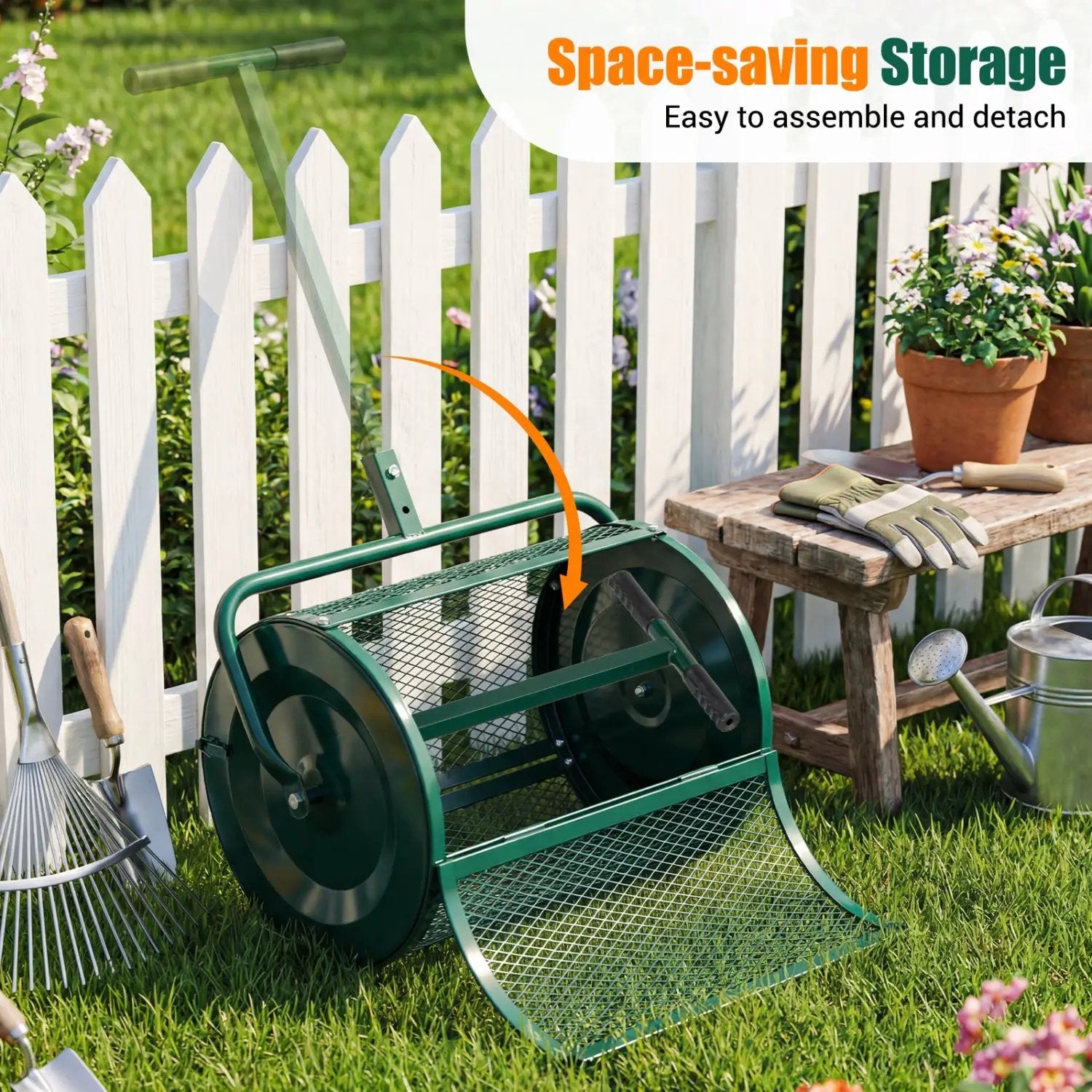 Compost Spreader 24 Inch Peat Moss Spreader Roller with Height-adjustable T-shape Handle by DirectDeals