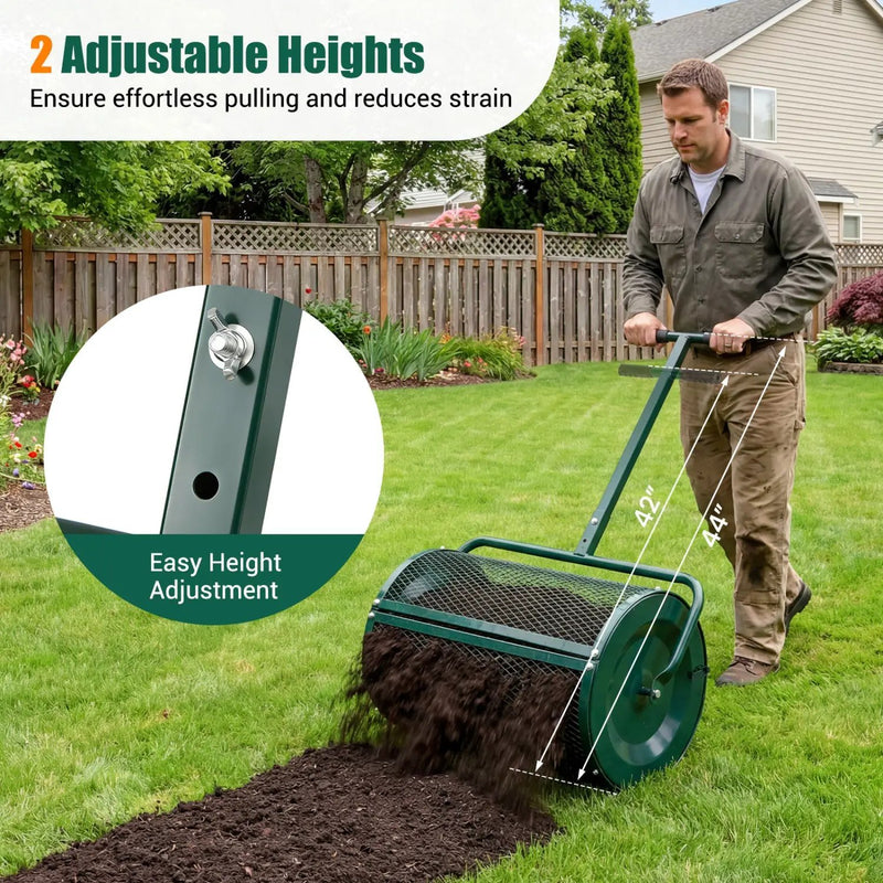 Compost Spreader 24 Inch Peat Moss Spreader Roller with Height-adjustable T-shape Handle by DirectDeals