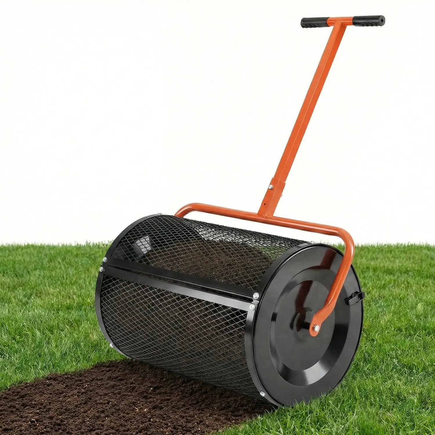 Compost Spreader 24 Inch Peat Moss Spreader Roller with Height-adjustable T-shape Handle by DirectDeals
