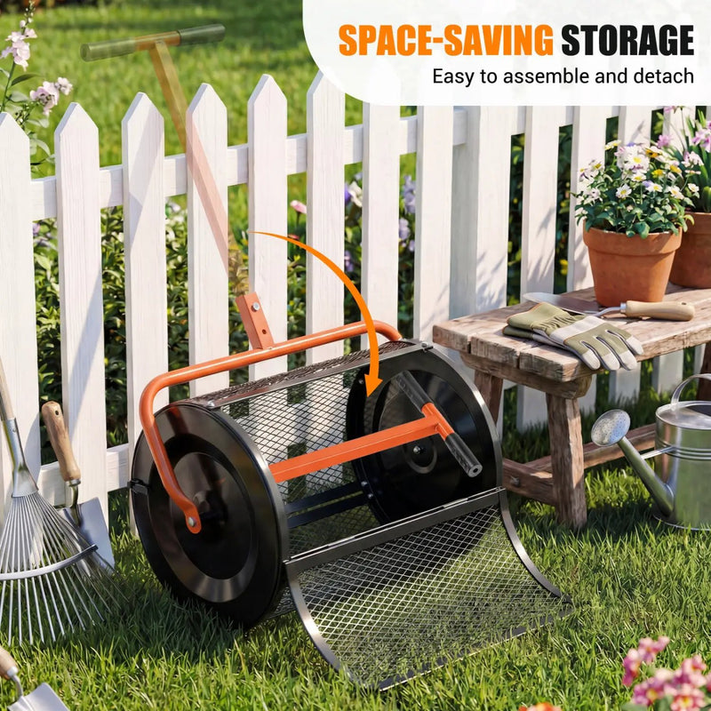 Compost Spreader 24 Inch Peat Moss Spreader Roller with Height-adjustable T-shape Handle by DirectDeals