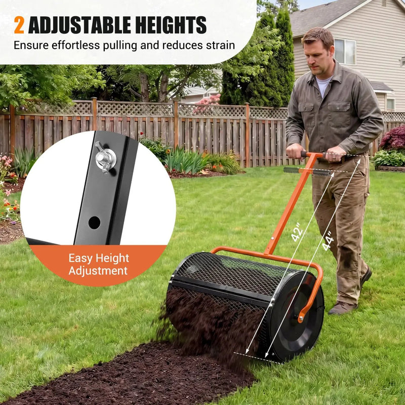 Compost Spreader 24 Inch Peat Moss Spreader Roller with Height-adjustable T-shape Handle by DirectDeals