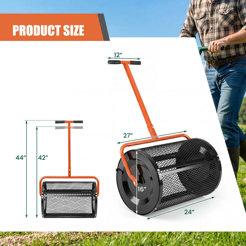Compost Spreader 24 Inch Peat Moss Spreader Roller with Height-adjustable T-shape Handle by DirectDeals