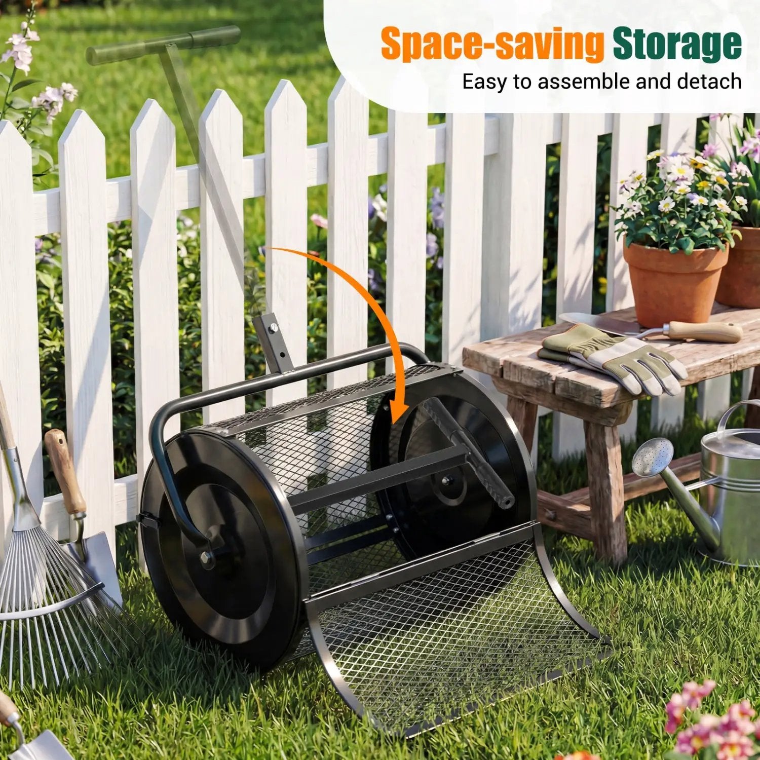Compost Spreader 24 Inch Peat Moss Spreader Roller with Height-adjustable T-shape Handle by DirectDeals