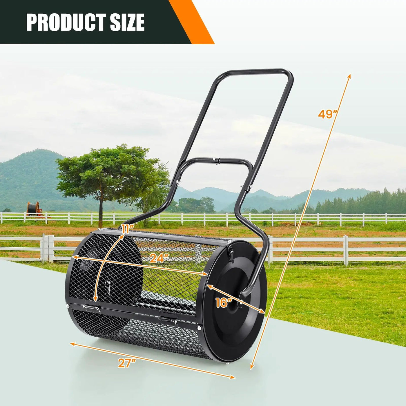 24 Inches Peat Moss Spreader with Upgrade Side Latches and U-shape Handle-Green by DirectDeals
