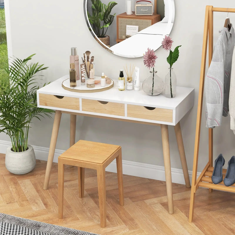 Computer Desk with 3 Drawers and Solid Rubber Wood Legs for Home Office by DirectDeals