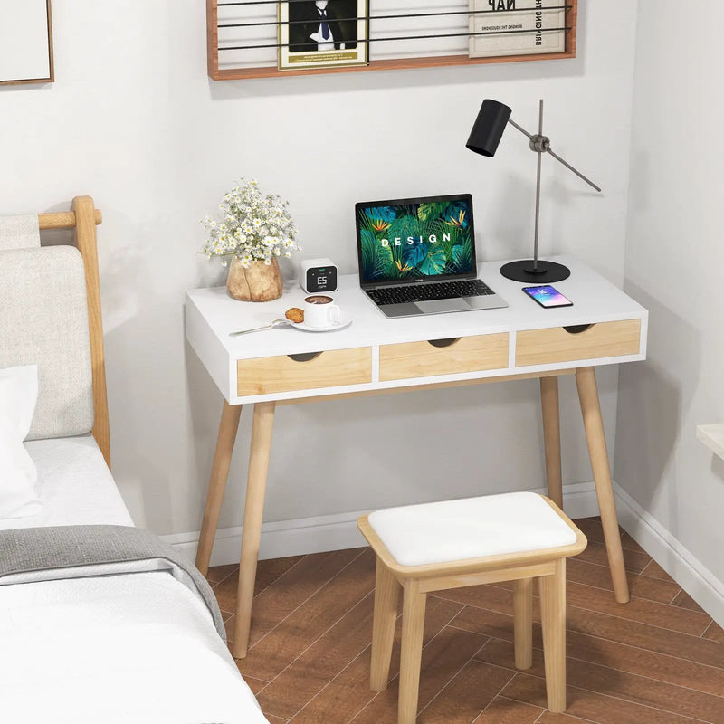 Computer Desk with 3 Drawers and Solid Rubber Wood Legs for Home Office by DirectDeals